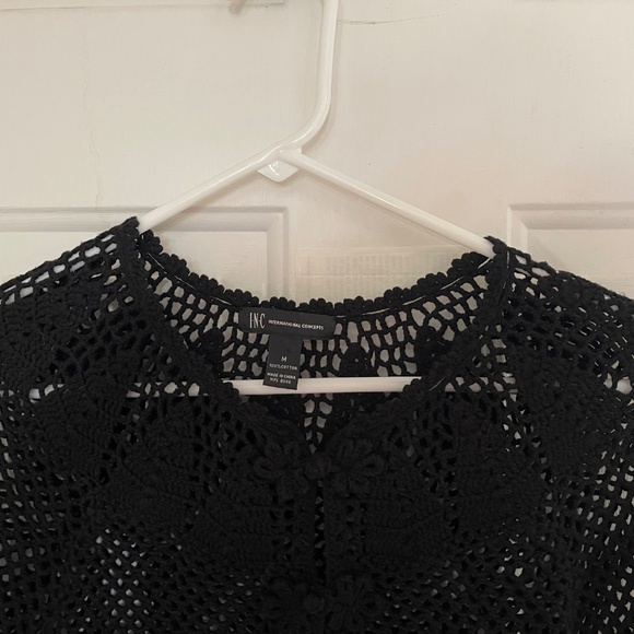 INC International Concepts Open Knit Crochet Black Ruffle Hem Cardigan M - Picture 9 of 15